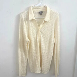 J. Jill stretch women’s 1X ivory crochet lace button down long sleeve blouse